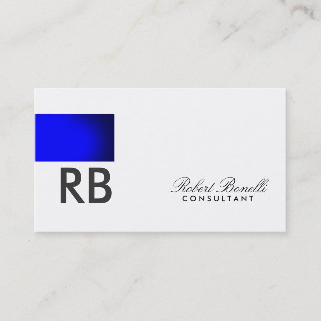 Carte De Visite Monogramme bleu blanc Script Consultant (Devant)