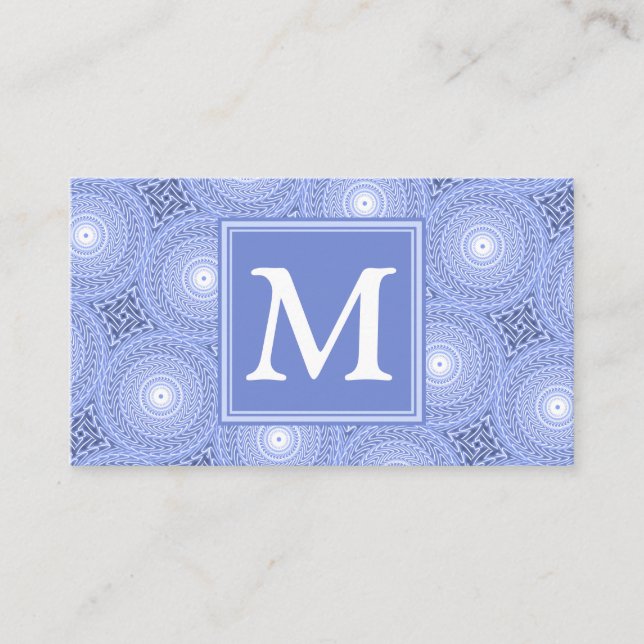 Carte De Visite Monogramme bleu cercles motif (Devant)