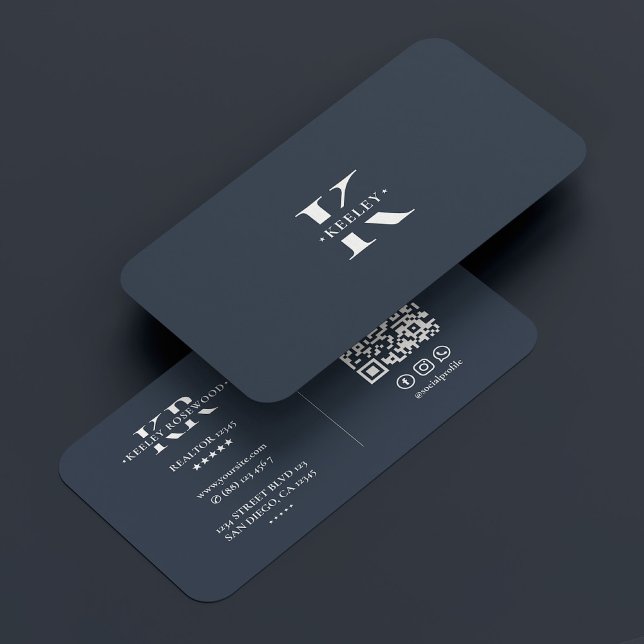 Carte De Visite Monogramme Bleu Charbon Moderne Simple Initial (Monogram Charcoal Blue Modern Simple Initial Business Card
)