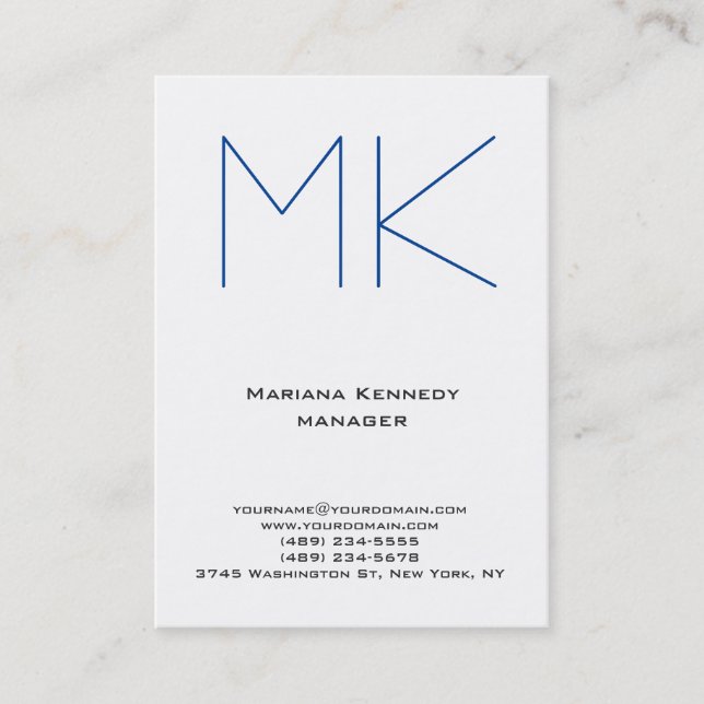 Carte De Visite Monogramme bleu clair simple et tendance (Devant)