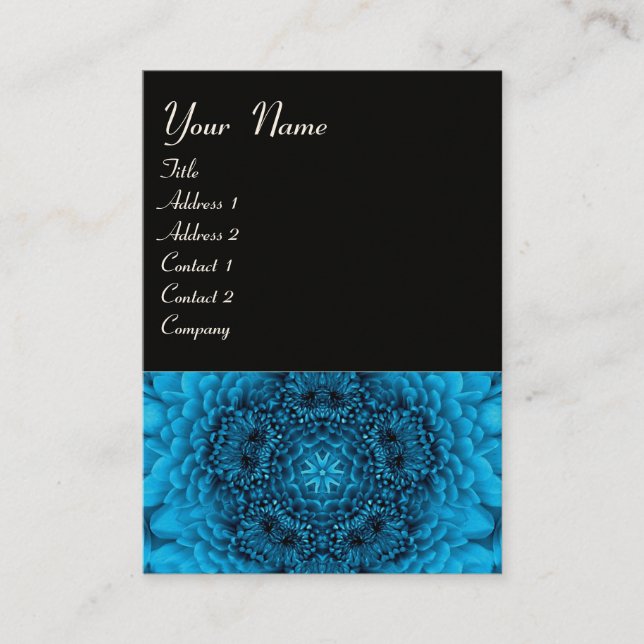 Carte De Visite MONOGRAMME BLEU DAHLIA, noir blanc (Devant)