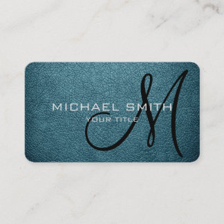 Carte De Visite Monogramme Bleu Lagon Look en cuir