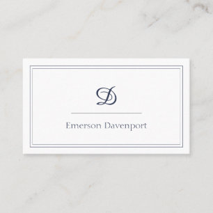 Carte De Visite Monogramme bleu marine Minimaliste