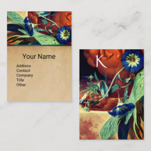 CARTE DE VISITE MONOGRAMME BLEU MATIN GLORIES FLORAL PARCHMENT MON