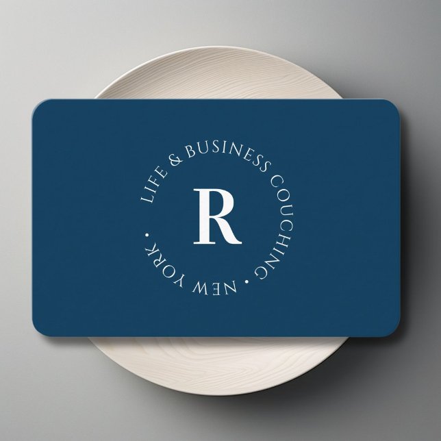 Carte De Visite Monogramme, bleu minimum (Monogram, Minimum Blue Business Card)