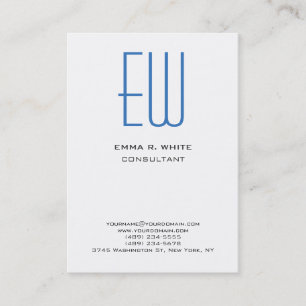 Carte De Visite Monogramme bleu moderne blanc professionnel