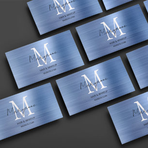 Carte De Visite Monogramme Bleu Script Moderne