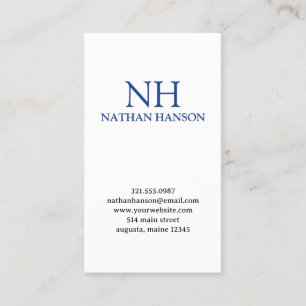 Carte De Visite Monogramme bleu simple moderne
