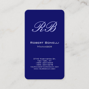 Carte de visite Monogramme bleu vertical