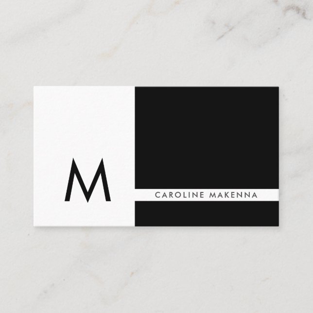 Carte De Visite Monogramme Bloc de Couleurs Noir et Blanc Professi (Devant)