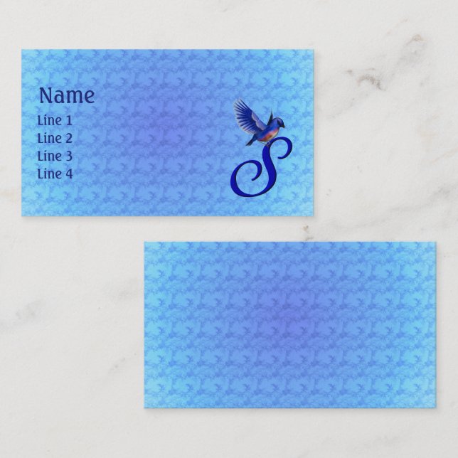 Carte De Visite Monogramme Bluebird Initiale S Élégant (Devant / Derrière)
