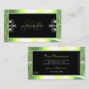 Carte De Visite Monogramme brillant vert noir brillant Diamants