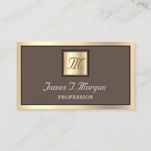 Carte De Visite Monogramme Brown à cadre de café doré professio