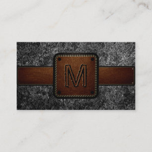 Carte De Visite Monogramme Brown en cuir noir