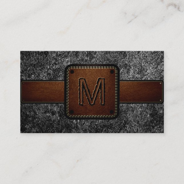 Carte De Visite Monogramme Brown en cuir noir (Devant)