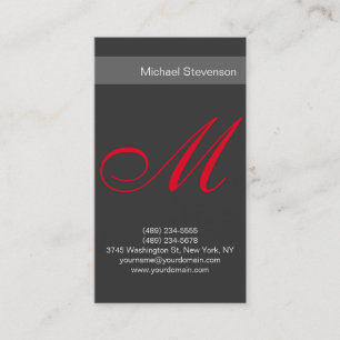 Carte de visite monogramme calligraphique gris rou