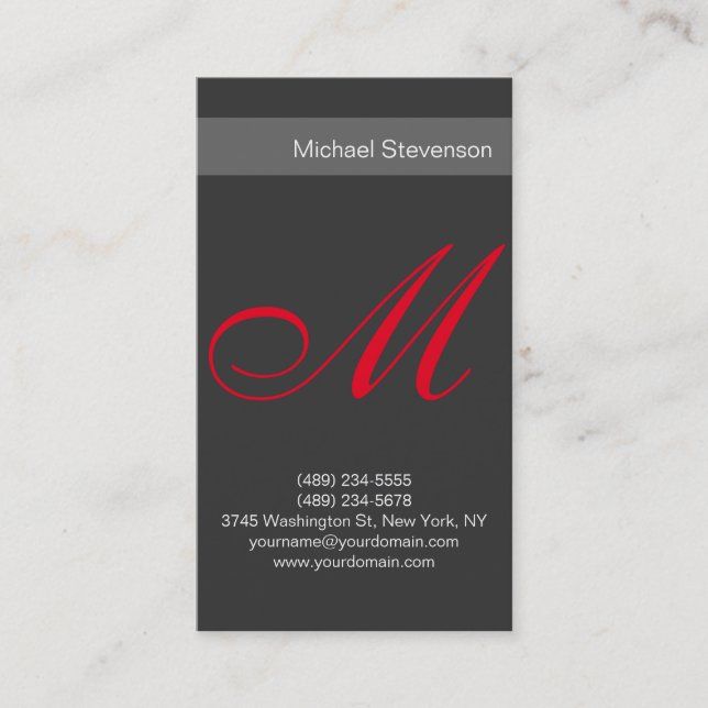 Carte de visite monogramme calligraphique gris rou (Devant)