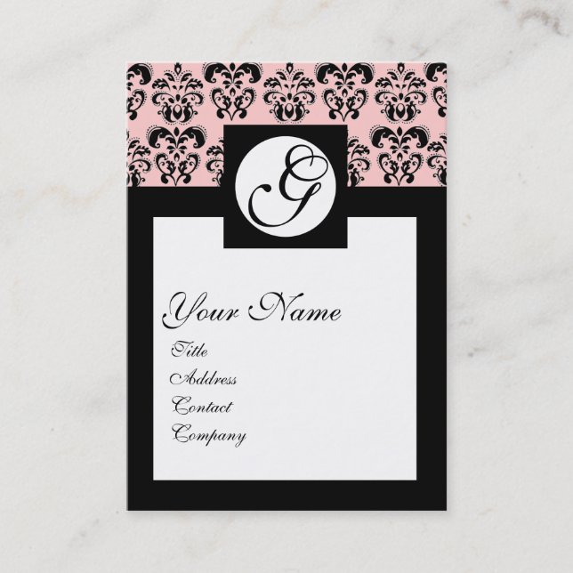Carte De Visite MONOGRAMME CARRÉ DE DAMASK CLASSIQUE, Rose (Devant)