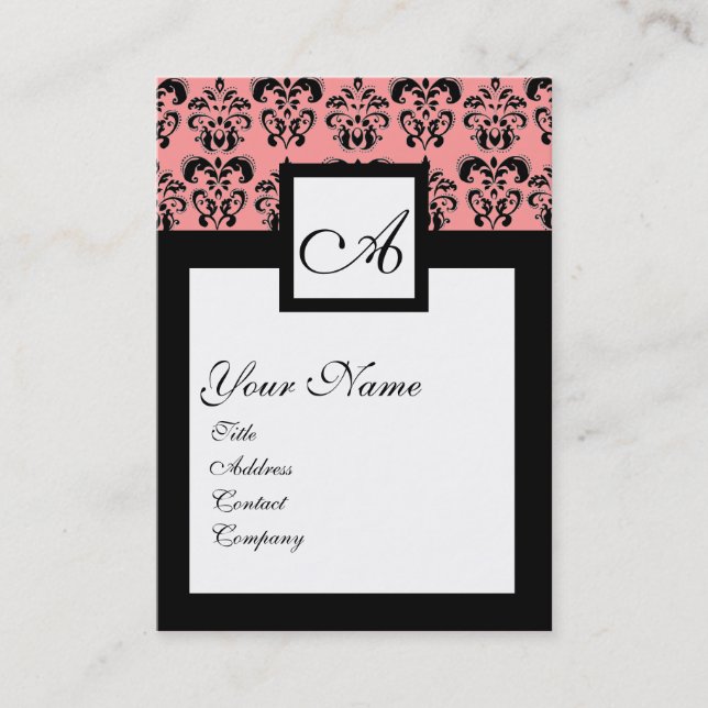 Carte De Visite MONOGRAMME CARRÉ DE DAMASK CLASSIQUE, Rose (Devant)