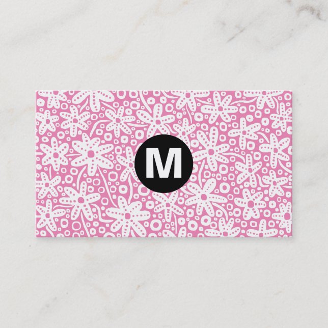 Carte De Visite Monogramme central - Design de fleurs - Rose ef84b (Devant)