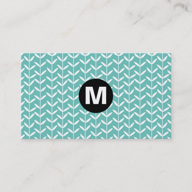 Carte De Visite Monogramme central - Stalettes de feuilles - Lt Aq (Devant)