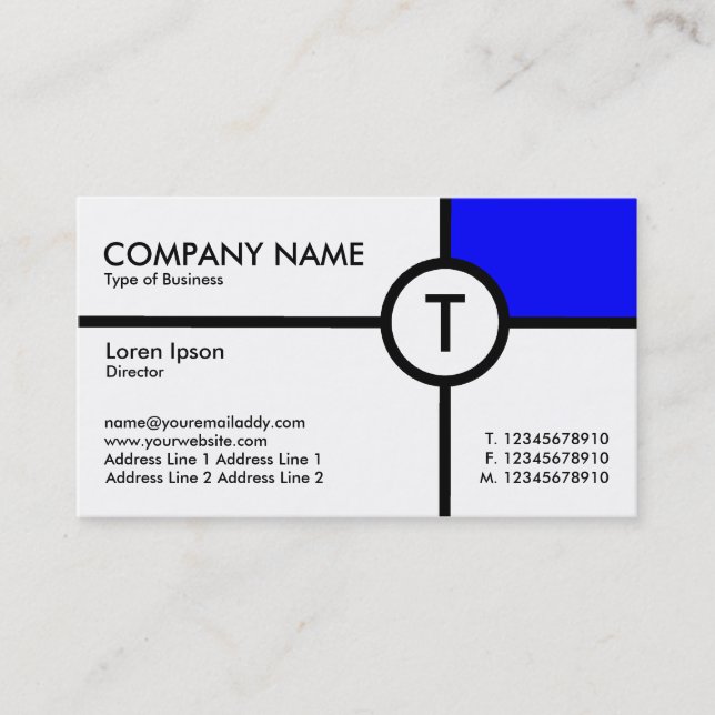 Carte De Visite Monogramme Cercle Croix (Bleu) - Blanc (Devant)