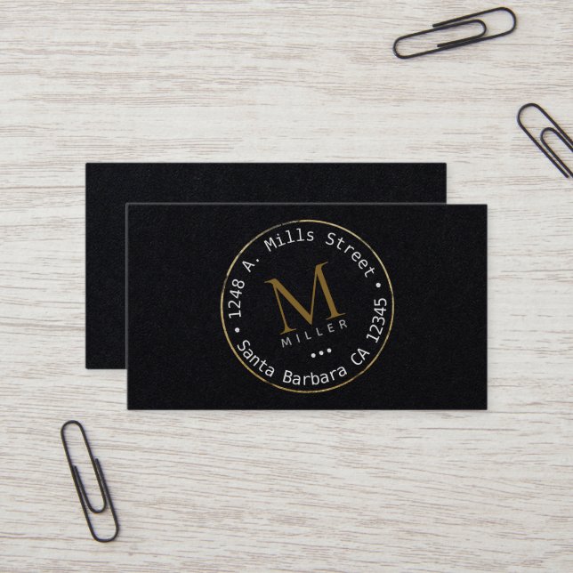 Carte De Visite Monogramme Cercle moderne Noir (Devant/Arrière en situation)