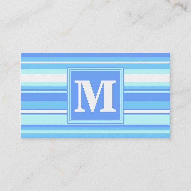 Carte De Visite Monogramme ciel bandes bleues (Devant)