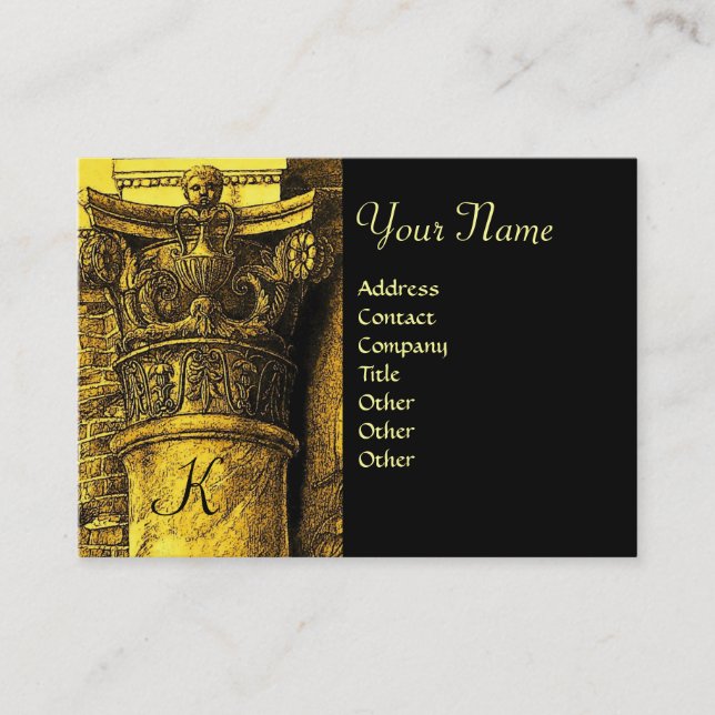 Carte De Visite MONOGRAMME CLASSIQUE 2, jaune vif noir (Devant)
