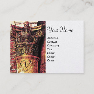 Carte De Visite MONOGRAMME CLASSIQUE 2 rouge vif jaune, or métalli