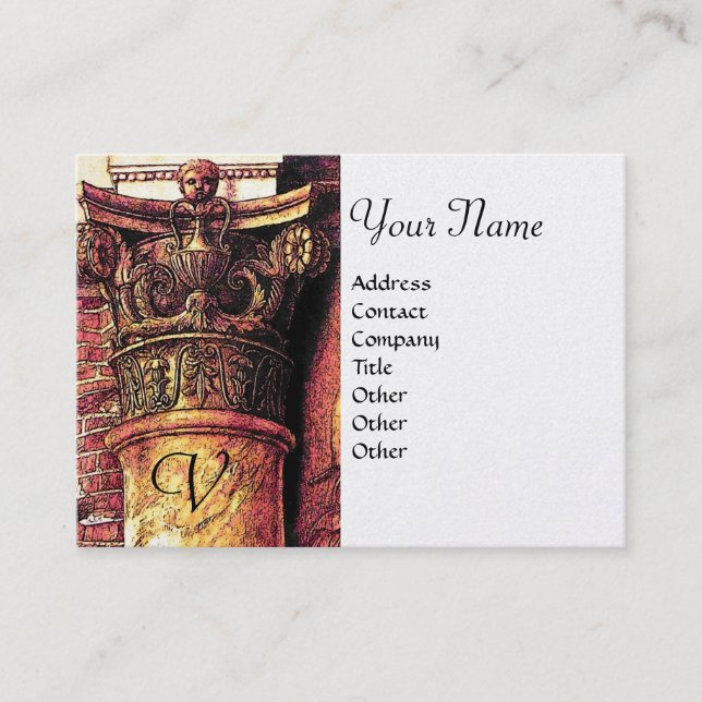Carte De Visite MONOGRAMME CLASSIQUE 2 rouge vif jaune,platine (Devant)