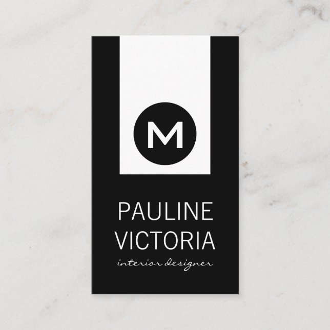 Carte De Visite Monogramme classique / Accent noir (Devant)