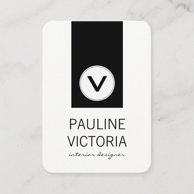 Carte De Visite Monogramme classique / Accent noir (Devant)