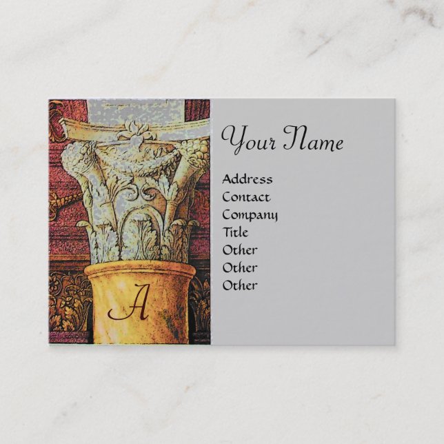 Carte De Visite MONOGRAMME CLASSIQUE, brun clair, gris, jaune (Devant)