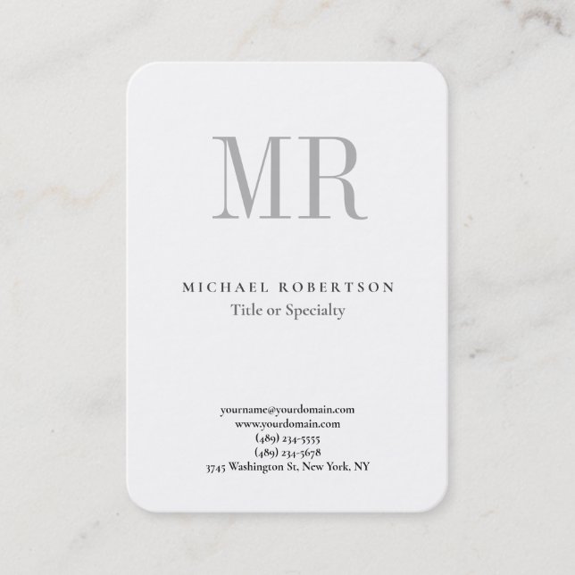 Carte De Visite Monogramme classique gris blanc minimaliste plat (Devant)