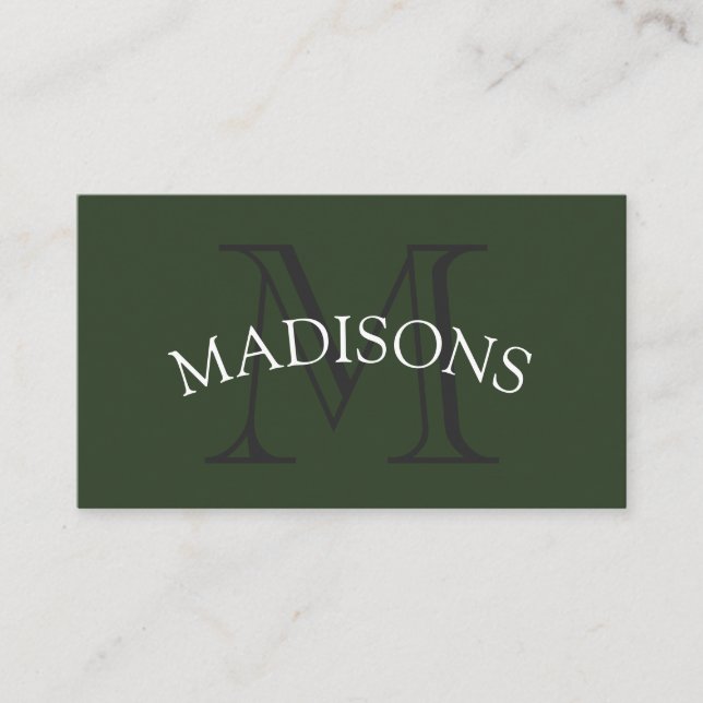 Carte De Visite Monogramme classique gris vert avec texte en arc (Devant)