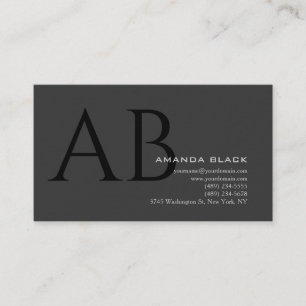 Carte De Visite Monogramme Classique Personnalisé Gris Noir Ultra-