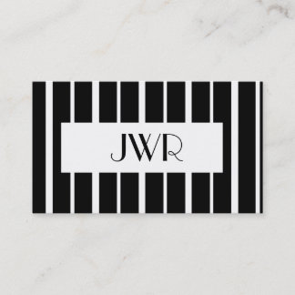 Carte De Visite Monogramme classique ~ Pinstripe noir et blanc
