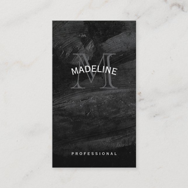 Carte De Visite Monogramme classique | Texture noire (Devant)