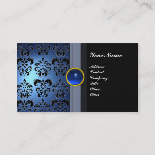Carte De Visite MONOGRAMME CLASSY DAMASK GEM noir bleu