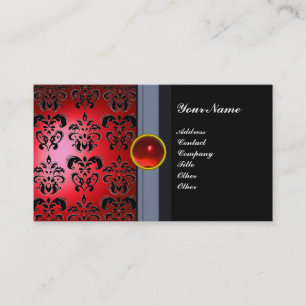 Carte De Visite MONOGRAMME CLASSY DAMASK GEM noir rouge