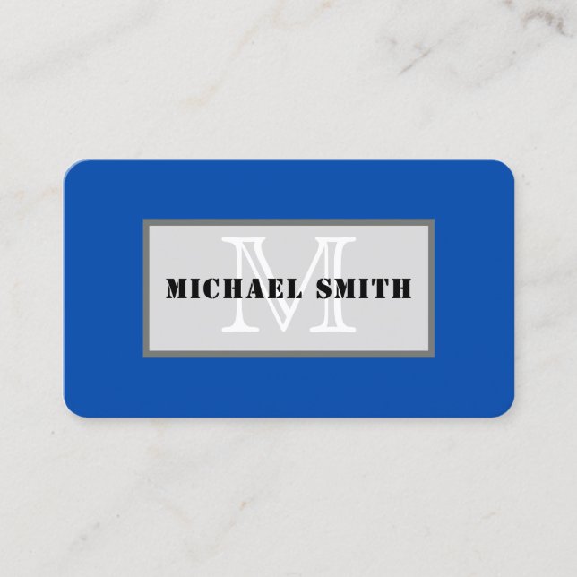 Carte De Visite Monogramme Cobalt bleu couleur solide Arrière - pl (Devant)