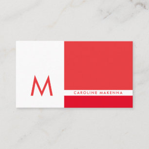 Carte De Visite Monogramme Color Block Rouge et Blanc Professionne