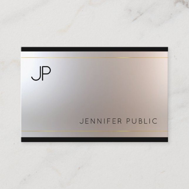 Carte De Visite Monogramme créatif Glamor Or Argent unique Plaine (Devant)
