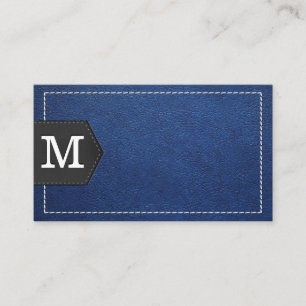 Carte De Visite Monogramme   Cuir bleu pointillé et Patch