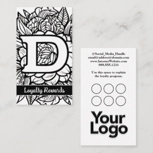Carte De Visite Monogramme D Floral Black and White Company Logo