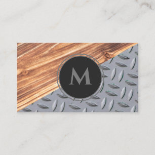 Carte De Visite Monogramme d'acier diamant de surface de bois orga