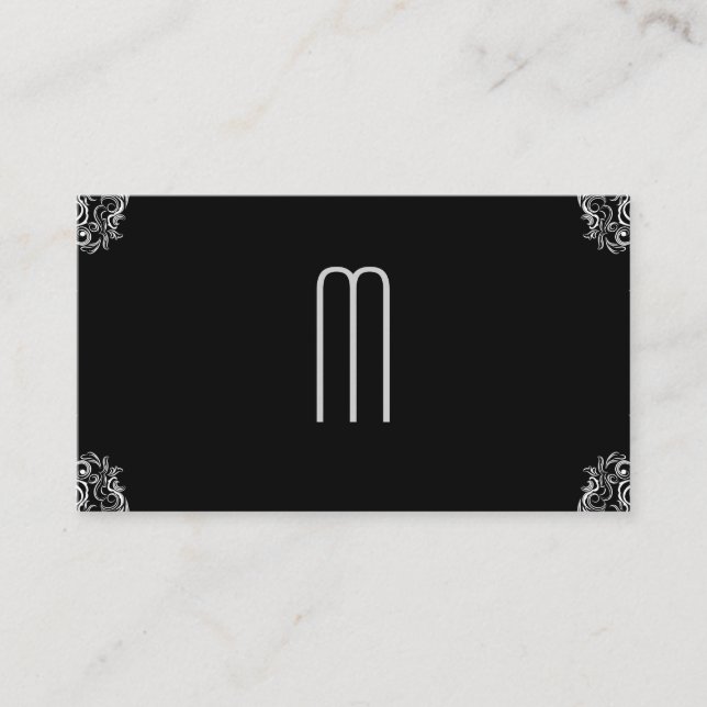 Carte De Visite Monogramme Damask sur noir (Devant)