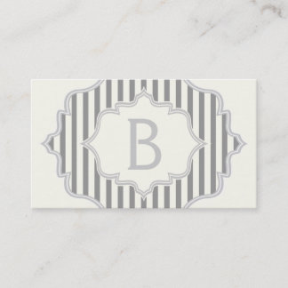 Carte De Visite Monogramme dans un cadre à rayures grises, blanche