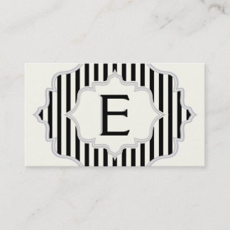 Carte De Visite Monogramme dans un cadre à rayures noires et blanc